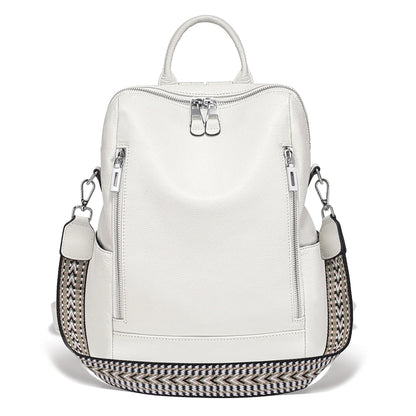 Zency Fashion Genuine Leather Backpack Knapsack Multi-pocket Day Pack Travel Convertible Shoulder Bag for Fall Winter Commuter