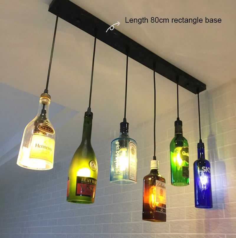 Retro Industrial Loft Wine Bottle Pendant Lights Restaurant Cafe Bar Glass Hanging Lamp Clothing Store Lustre Indoor Lighting