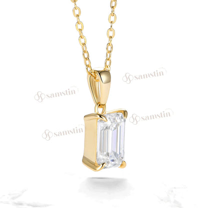 Samstin 2.5CT Emerald Cut Moissanite Necklace for Women Solid 14K 10K Yellow Gold Engagement Necklace for Anniversary Christmas