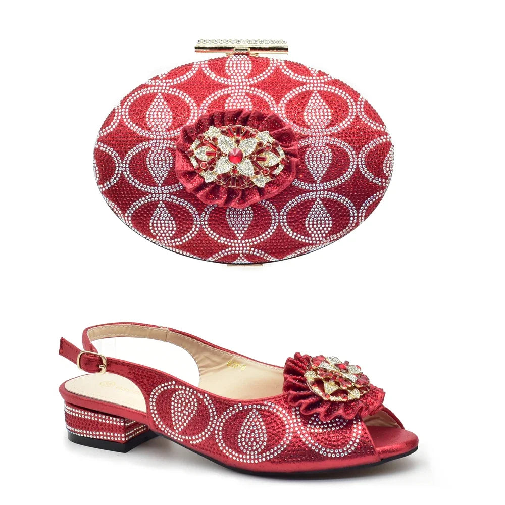 Fashion Shoes and Bag for Party Wedding African Women Wedding Shoes and Bag Set Decorated with Rhinestone Luxery Shoes Women