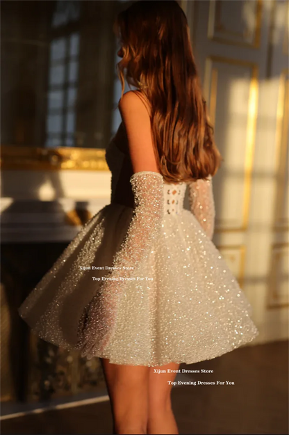 Xijun Glitter Short Wedding Dresses Sweetheart Sleeveless A-Line Prom Gown Formal Event Cocktail Birthday Party Dress Customized