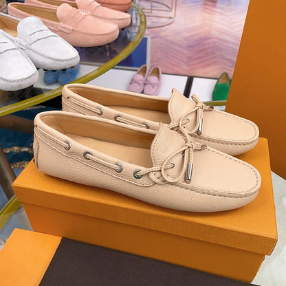 Spring Summer Ladies Genuine Leather Comfortable Slip-On Soft Bottom Driving Casual Flat Office Lazy Person Loafers Shoes