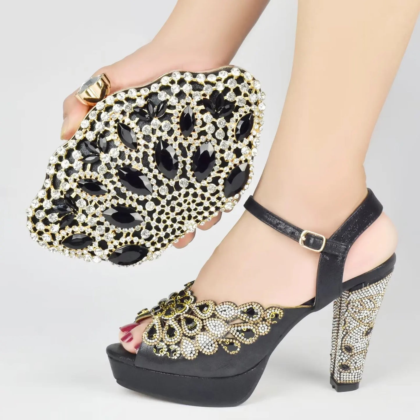 Luxury Wine Women Shoes and Bag to Match African Lady Summer Sandals Match With Handbag High Heels Pumps Purse 938-44 10.5CM