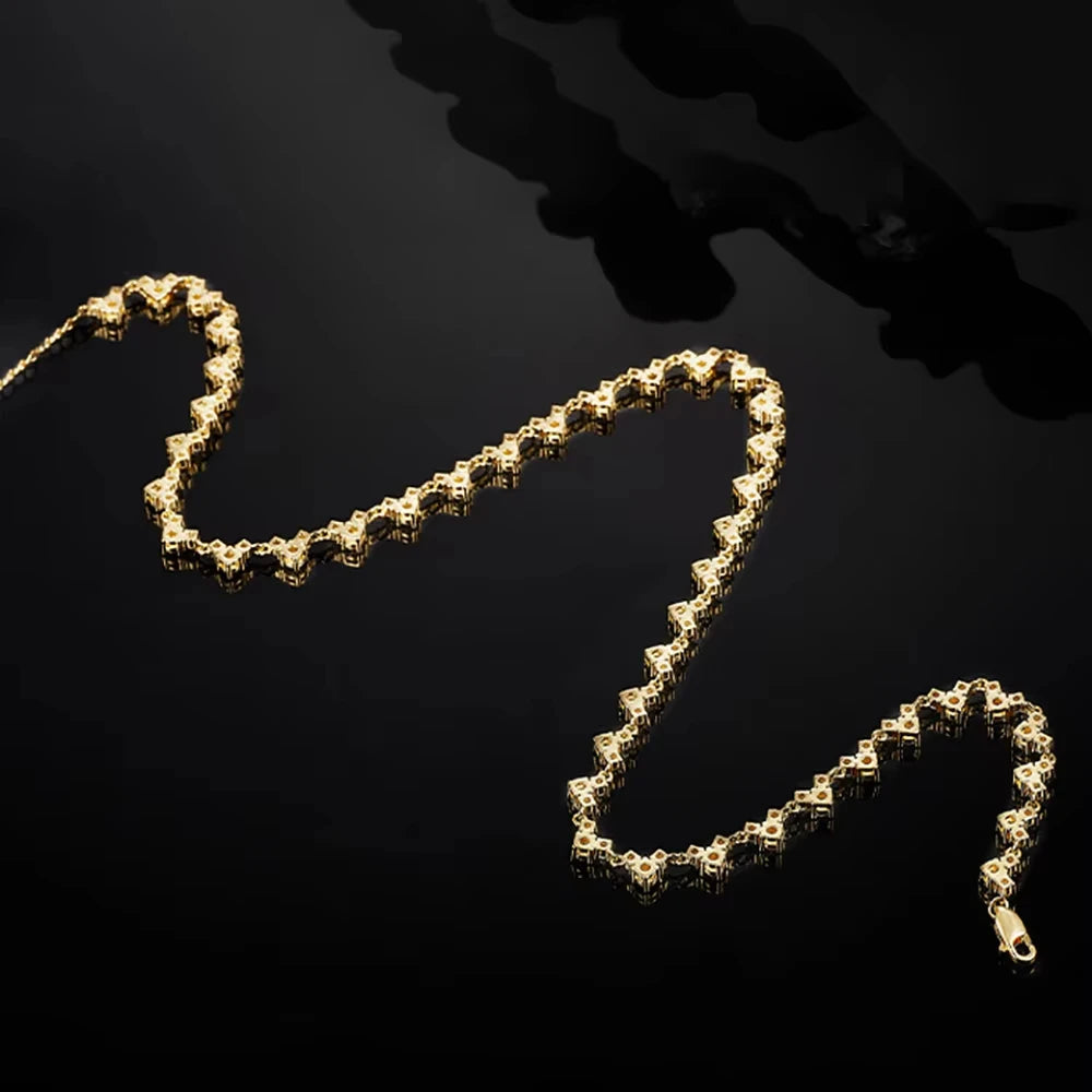 MUXIFC 3mm Full Moissanite Tennis Diaomond Necklace GRA Certificate S925 Sterling Silver Plated 18k Gold Clavicle Chain Gift