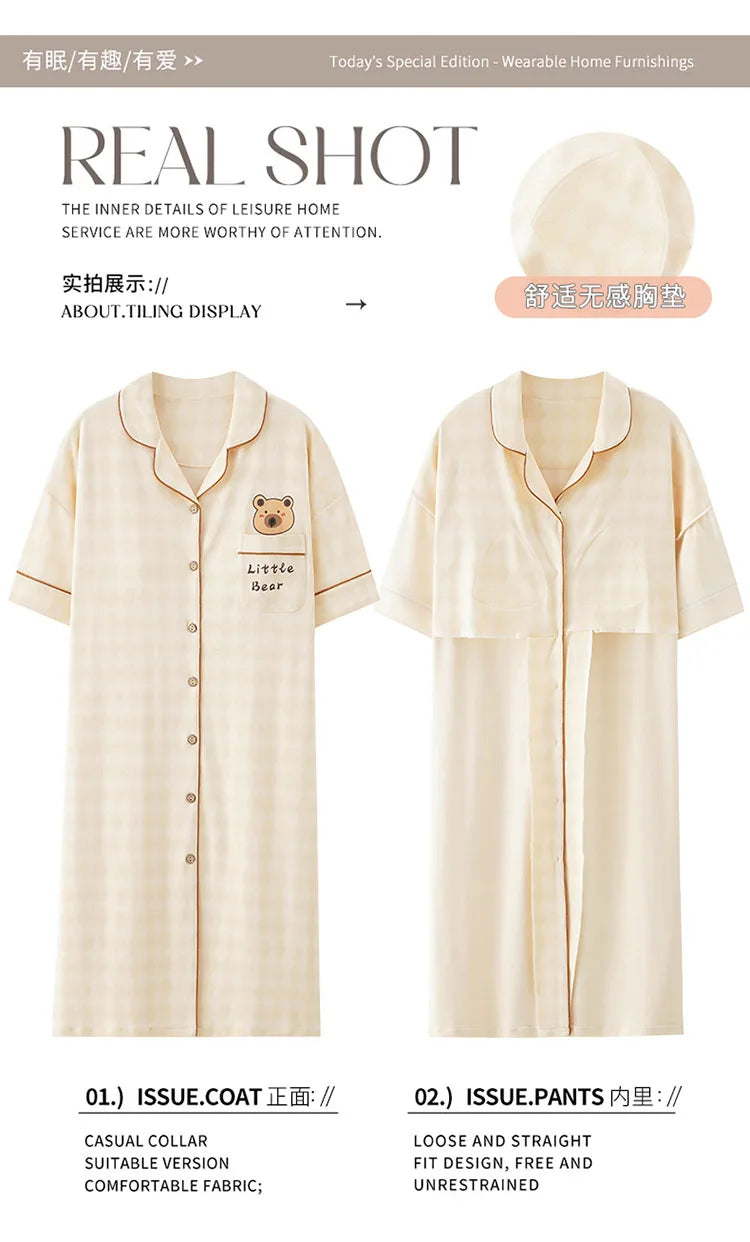 Newest M-5XL Women Short Sleeve Nightdress With Chest Pad Female Knited Cotton Nightwear Sleepdress