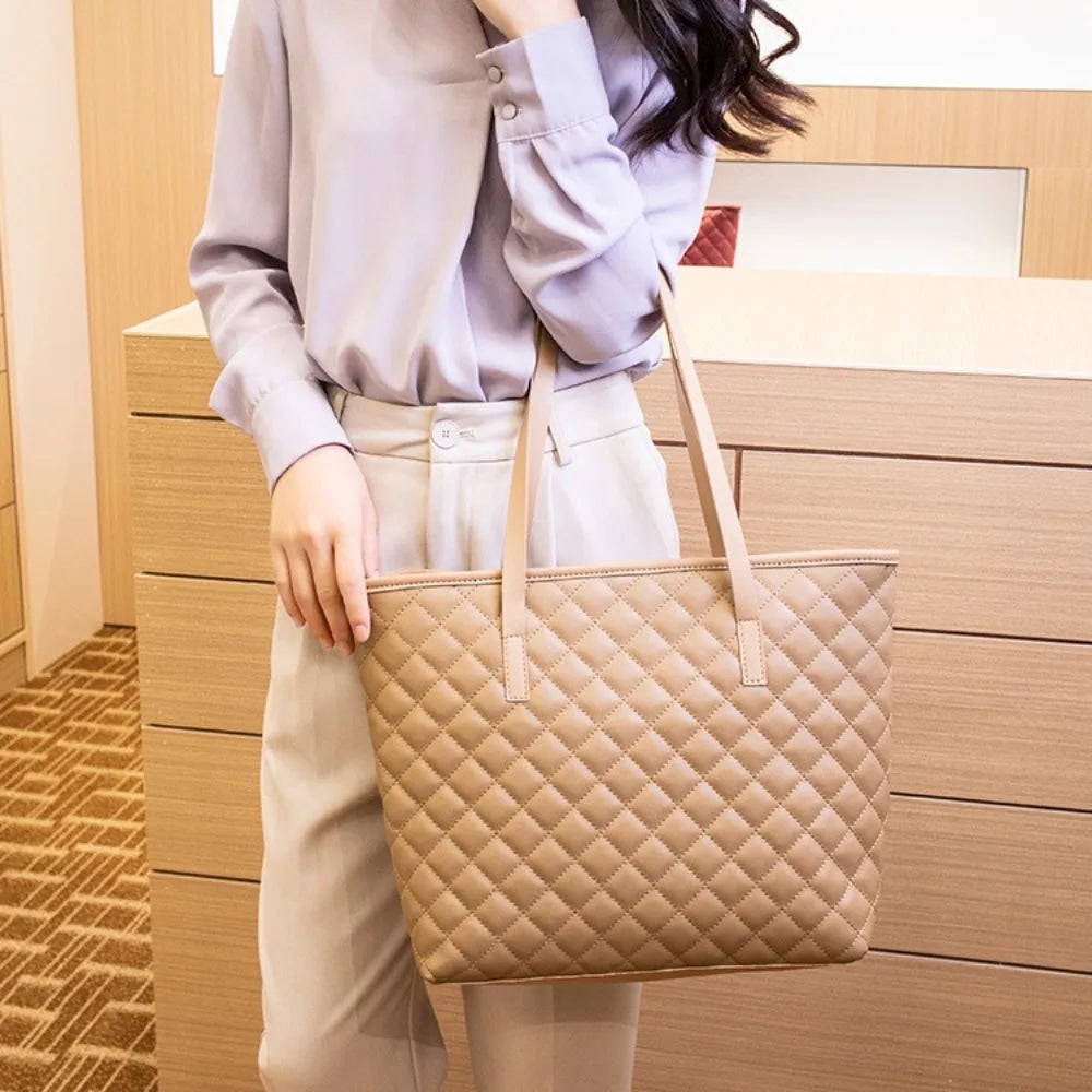Large Capacity Tote Bag Casual Zipper PU Ladies Handbags Mommy Bag Women