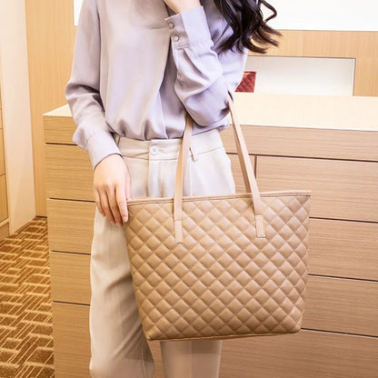 Large Capacity Tote Bag Casual Zipper PU Ladies Handbags Mommy Bag Women