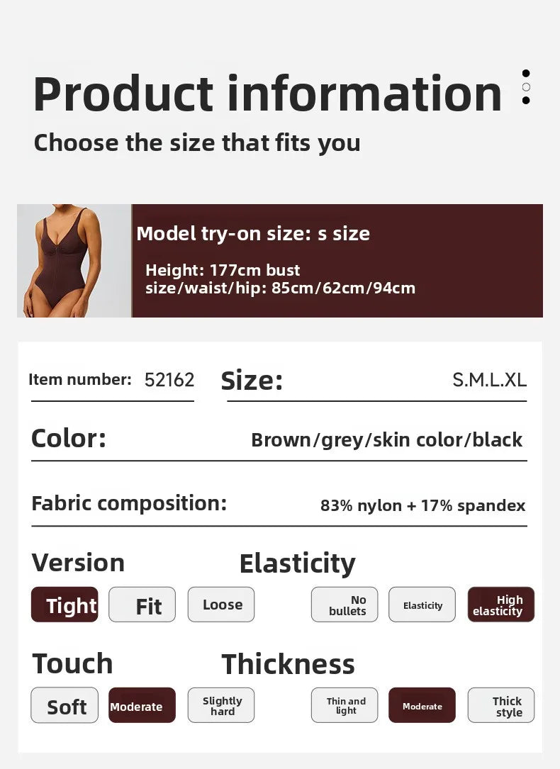 Seamless Bodysuit with Strong Compression Molding Abdominal Compression Underwear Straps Zipper One-Piece Shapewear Yoga Sets