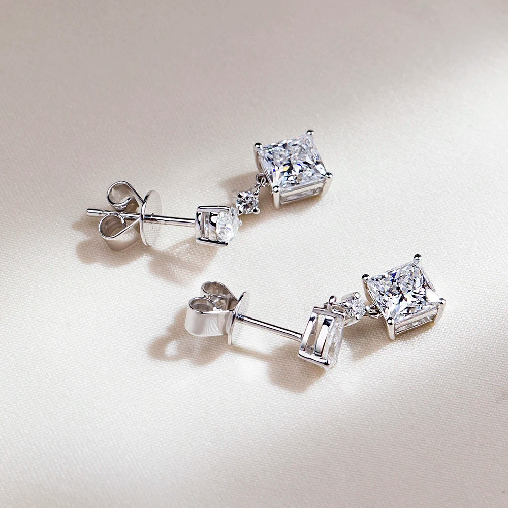 Messi Jewelry  9K White Gold 1CT Princess Cut Lab Grown Diamond Stud Earrings For Women In Stock Wholesale MSE-697