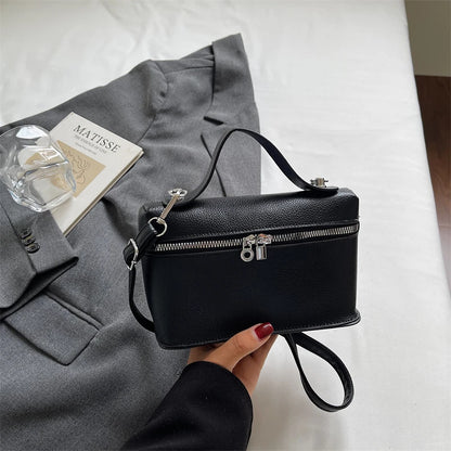 Fashionable Light Luxury Solid Color Box Bag Litchi Pattern Portable Carrying Crossbody Bag Daily Commuting Versatile Square Bag