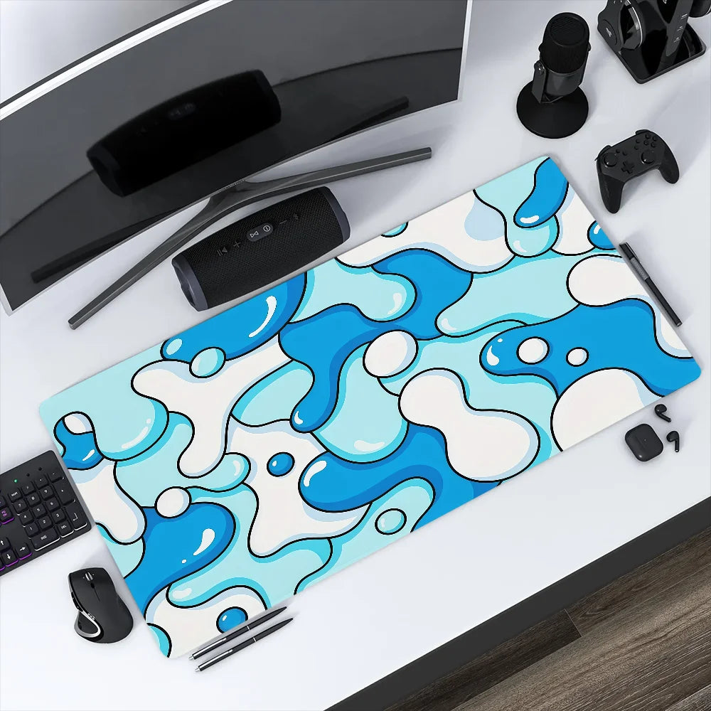 Mouse Pad MousePad Non-slip Lockedge Blue Art Office Student Gaming Thickened Large Writing Pad Wave Cushion