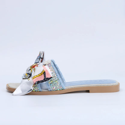 Flat Luxury Rhinestone Sandals Women's Summer Brand Sandals Cute Slide Sandals 204