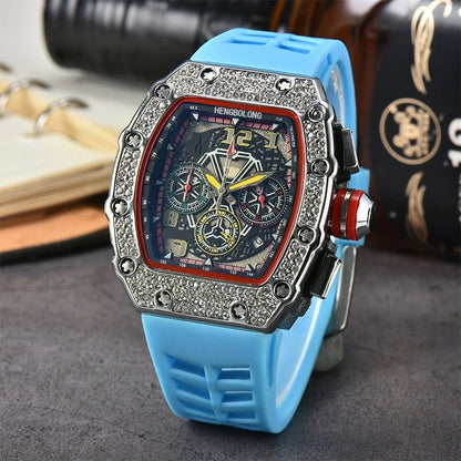Hengbolong quartz watch men's popular wine barrel diamond-encrusted watch six-pin multi-function running second watch
