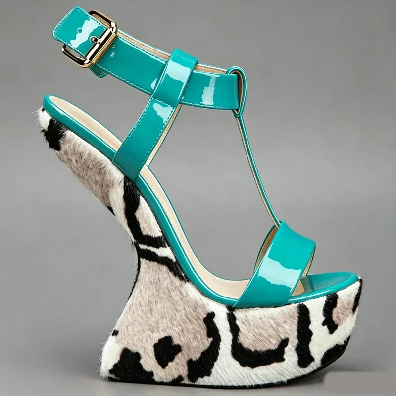 Strange Style Mixed Colors Fretwork Heel Sandals Pointed Toe Leather Size35-48Customized New Arrivals Fashion Women Modern Shoes