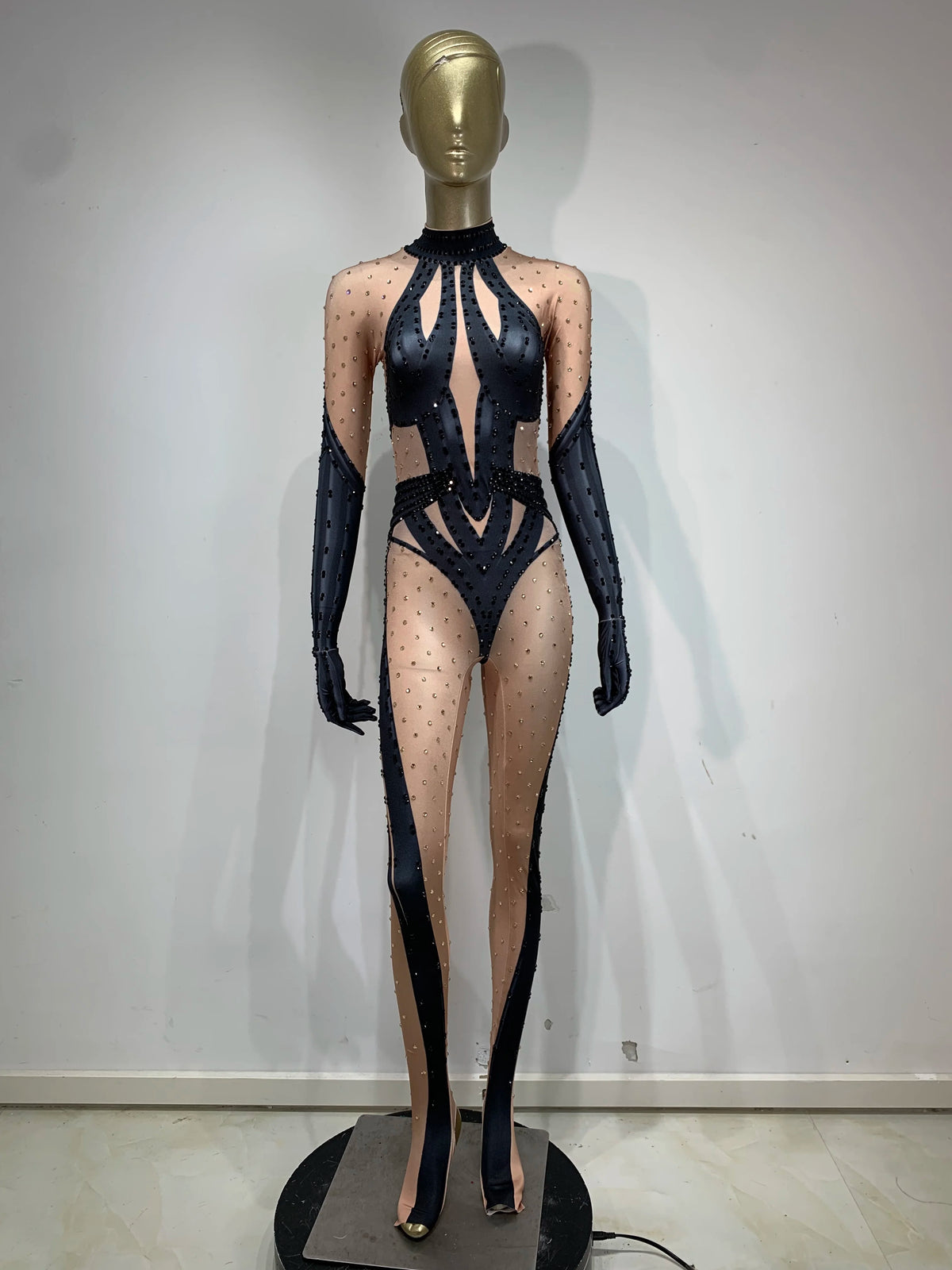 STOCK Sparkling Rhinestone Stretch Jumpsuit Women Sexy Club Evening Party Wear Drag Queen Singer Dancer Stage Perform Costume