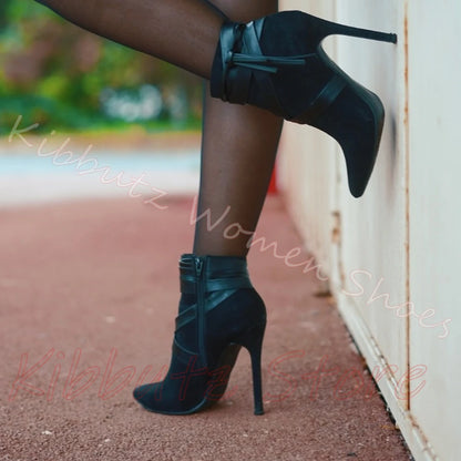 Slouch Ankle Boots Women Pointed Toe Slim Stiletto Heels Suede Leather Fashion Commuter Dress Shoes Ladies Street Footwear Sexy