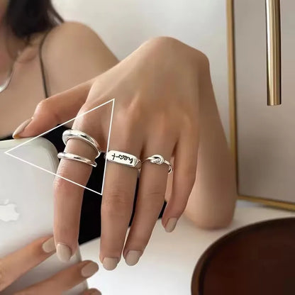 VENTFILLE 925 Sterling Silver Geometric Multilayer Round Bead Ring Female Fashion Punk Temperament Prevent Allergy Charm Jewelry