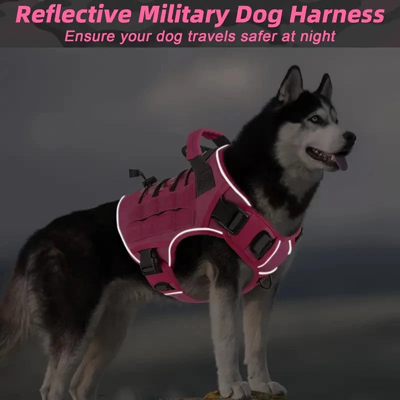 Adjustable No Pull Tactical Dog Harness with Handle Reflective Military Vest for Large Dogs Labrador
