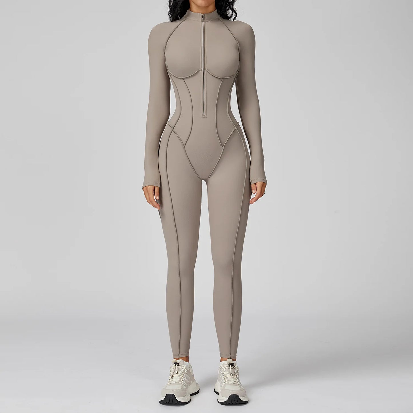Sexy Rompers Workout Zipper Jumpsuit Long Sleeves Sports Bodysuits Women Gym Running Fitness Suits Gym Tracksuit Sportswear