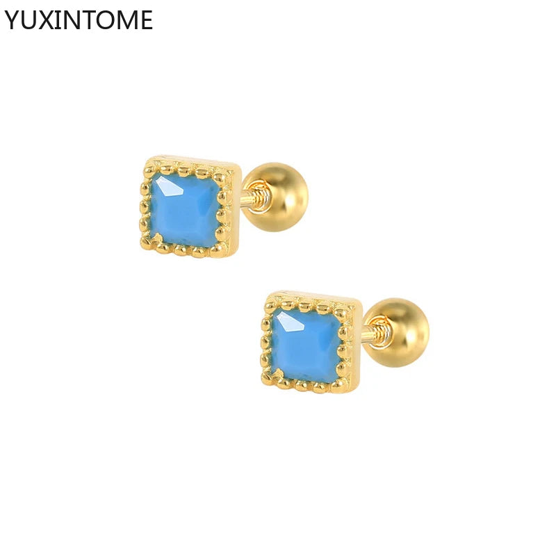 925 Sterling Silver Needle Light Blue Zircon Stud Earrings for Women Fashion Blue Enamel Pendant Earrings Luxury Jewelry Gifts