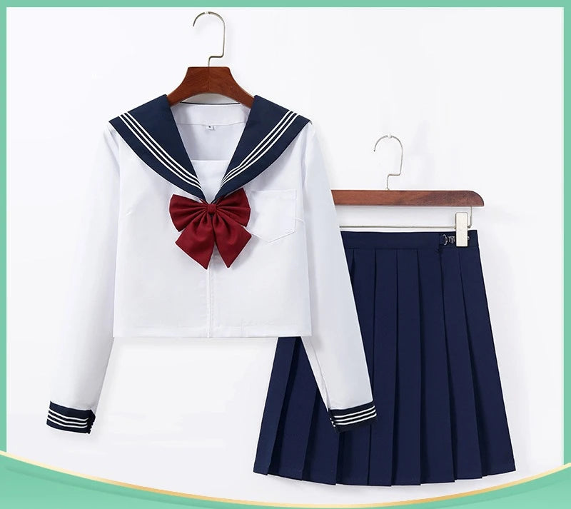 Summer pleated skirt set,sailor suit,student uniform set skirt,Japanese-style white three-book basic school uniform pleatedskirt