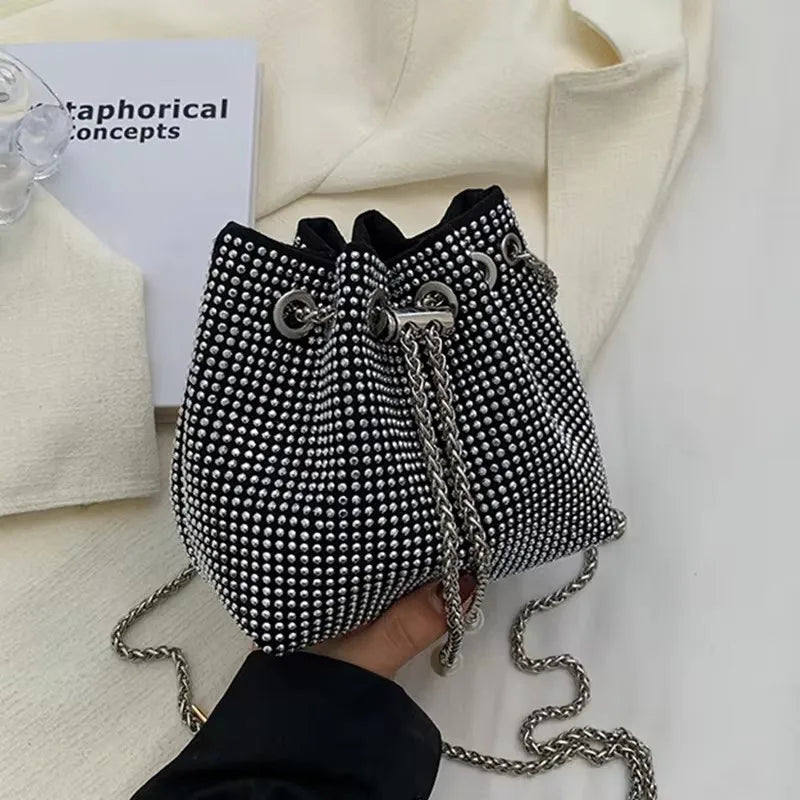 2024 Fashion Women Bling Diamonds Handbag Large Capacity PU Leather Big Totes Designer Female Chain Shoulder Bags Shopping Bags
