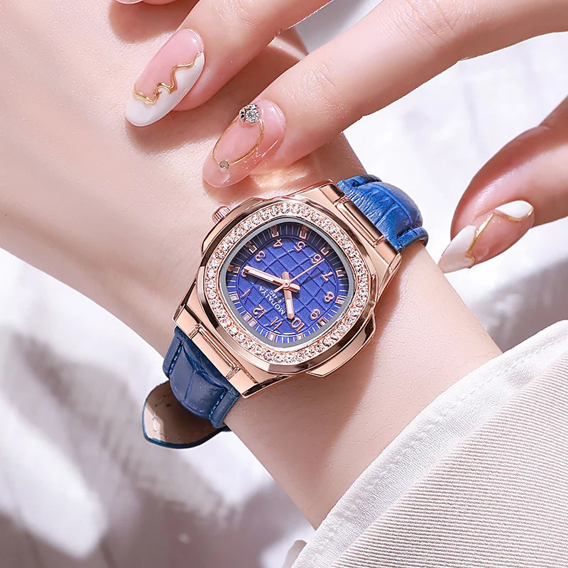 Cross border hot selling fashionable casual square diamond studded belt digital quartz women's student decoration watch