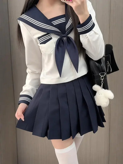 Basic Style Short Sleeve Sailor Suit Uniform JK School Uniform Short Skirt for Women Cosplay Special Use Clothing