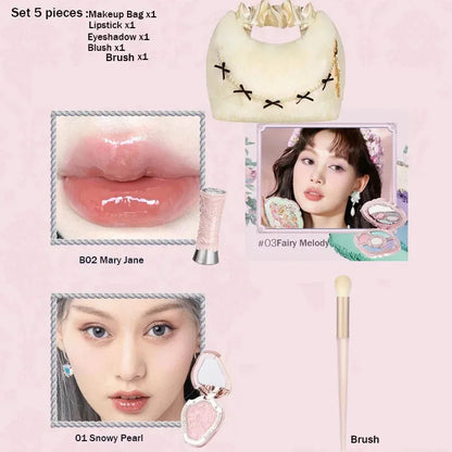 Flowerknows Makeup Set Gift Kit Shimmer Full Box Blush Long Lasting Velvet Lip Cream with Bag Kit De Maquiagem