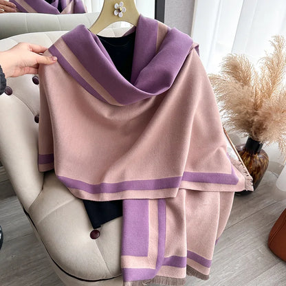 Women's Reversible Two-Tone Scarf, Plush Soft Winter Shawl & Neck Warmer, Double Sided Elegant Fall Wrap