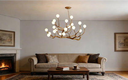 Retro Resin Tree Branch Chandeliers Frosted Glass Bubble LED Pendant Lamp for Living Dining Room Home Decor suspension luminaire