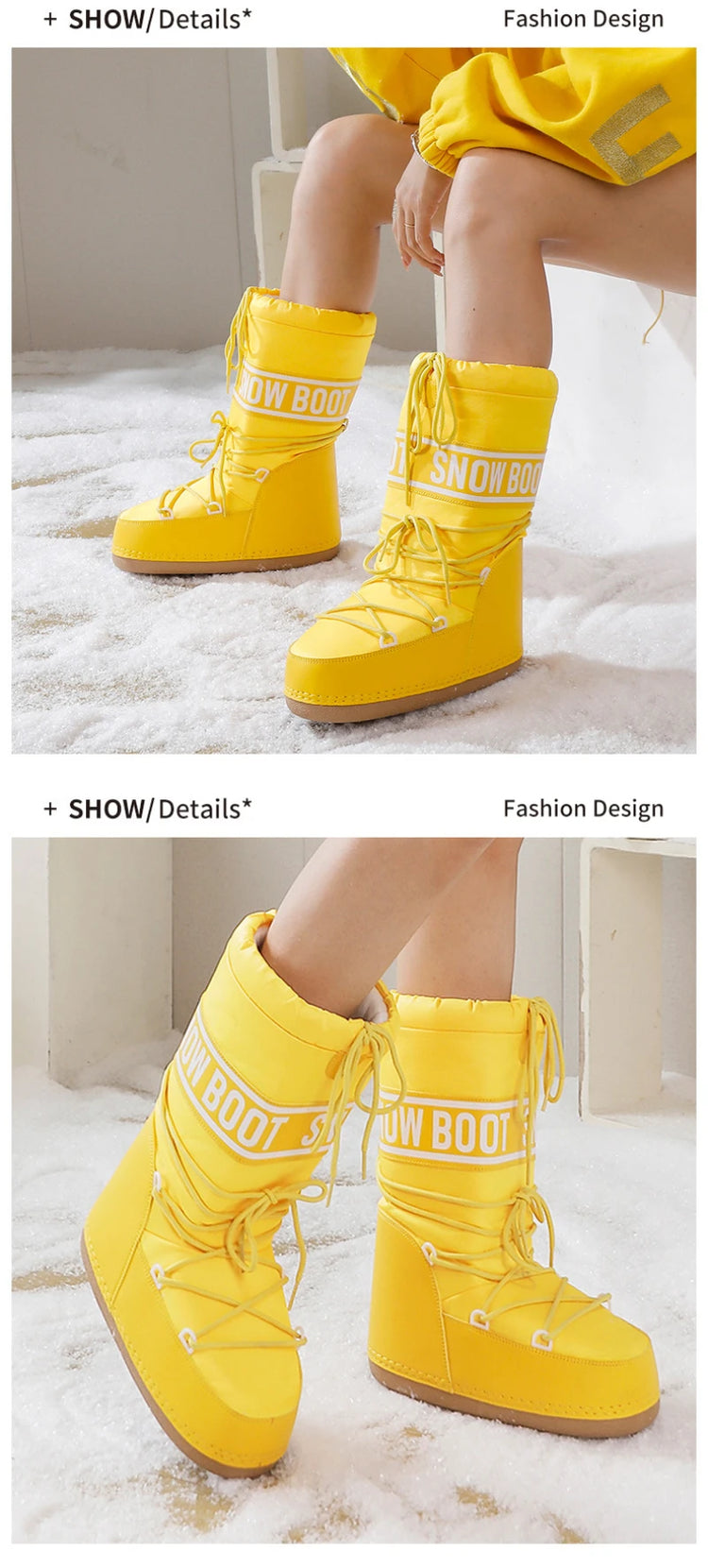 2026 New Women High‑Tubed Moon Boots Space Snow Boots Round‑Toe Lightweight Thick‑Sole Warm Insulated Skiing Winter Outdoor Cott