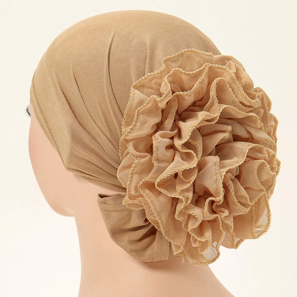 Muslim Under Hijab Cap Big Lace Flower Volumizer Scrunchie Muslim Inner Hijab Islamic  Turban Headwear Female Bonnet Accessories