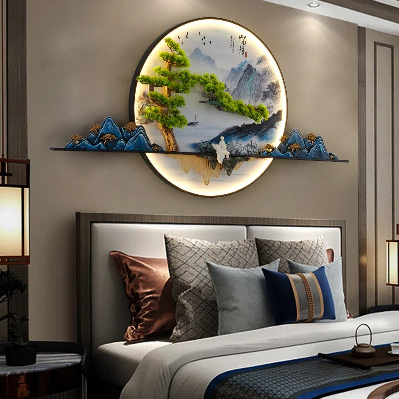 TINNY Modern LED Wall Picture Light Inside Creative Chinese Pine Landscape Mural Sconces Lamp for Home Living Bedroom Study