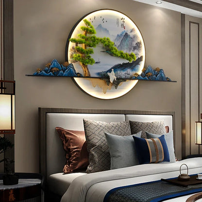 TINNY Modern LED Wall Picture Light Inside Creative Chinese Pine Landscape Mural Sconces Lamp for Home Living Bedroom Study