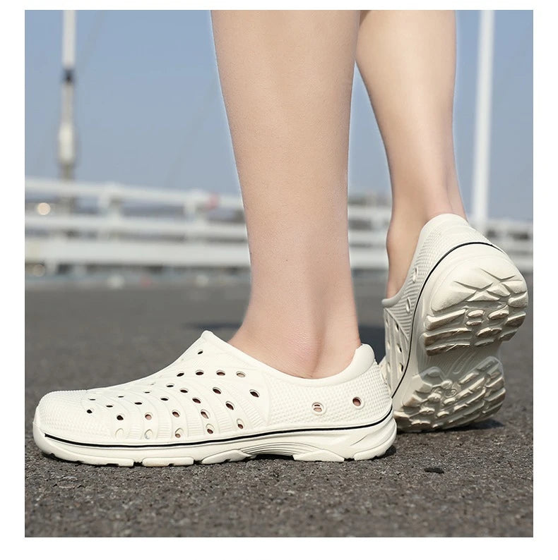 Crestar Men's Clogs Sandals Summer Holes Breathable Garden Home Sandals Fashion Outdoor Antiskid Sole Beach Slides Solid Color
