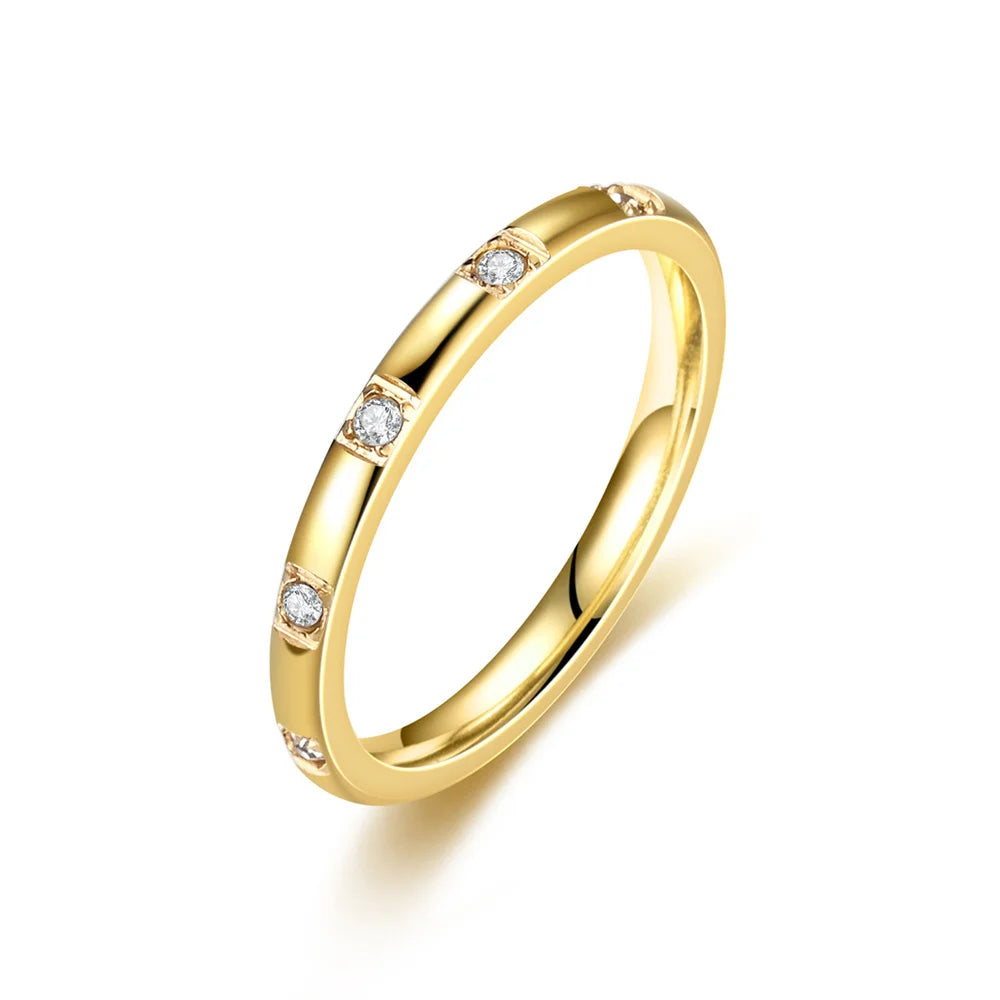 Women's Gold Ring 2mm Thin Silver Color Titanium Stainless Steel Crystal Wedding Rings for Woman Girl Elegant Jewelry Anello