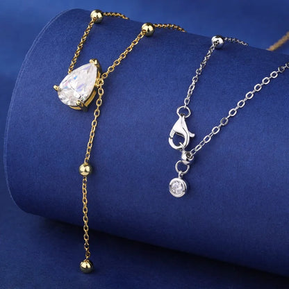 1/2/3CT Moissanite Pendant Necklace for Woman Pear Cut Waterdrop S925 Silver Y-Style Single Diamond Necklace Gift Fine Jewelry