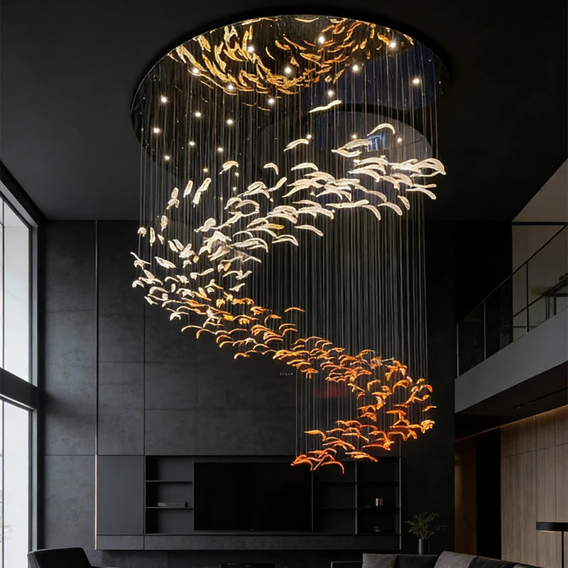 Modern Hotel Lobby Hanging Lamp Luxury Glass Led Chandeliers Customized Long Pendant Light Villa High Ceiling Chandelier Lustre