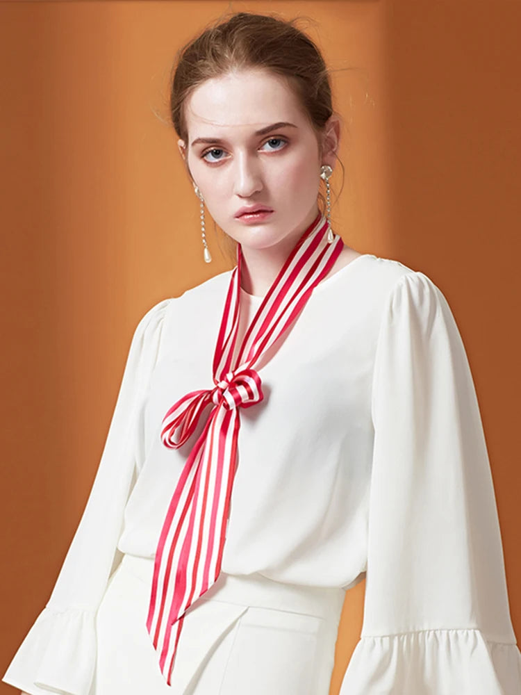 100% Natural Mulberry Silk Long Scarf Solid Color Neckerchief Hair Ties Bag Ribbon Headband Hair Ornament Female Strip Scarves