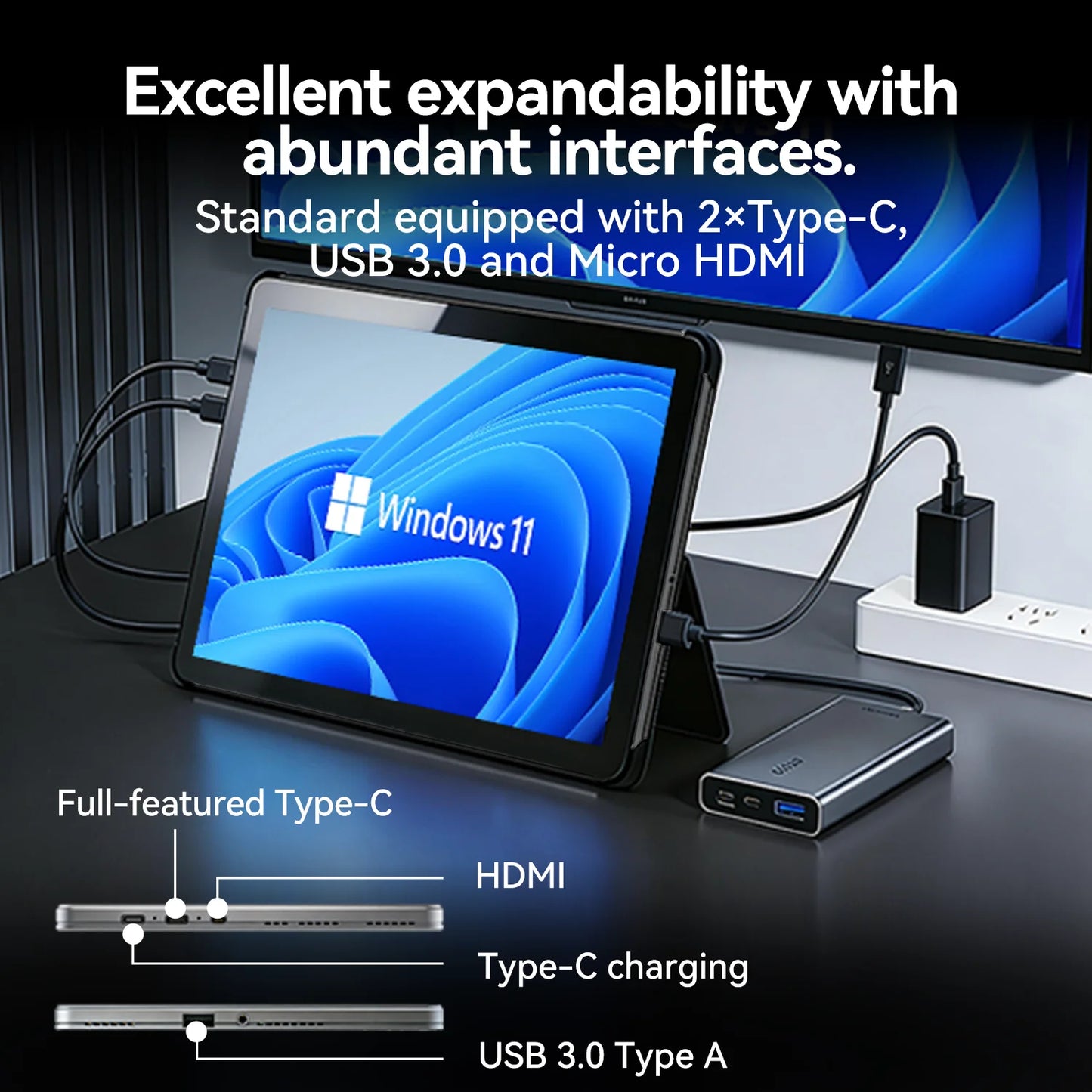 2-in-1 10.1 Inch Tablet Laptop Intel 6500Y 8GB+256GB SSD 1280*800 350Nits Windows 11 Type-C USB3.0 micro HDMI Wifi5 BNCF W1001