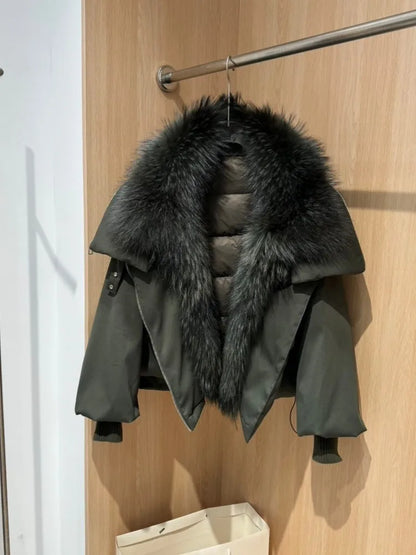 OFTBUY New Winter Jacket Women Large Real Fox Fur Collar Puffer Jacket Loose Warm Parkas Female White Duck Down Coats Female