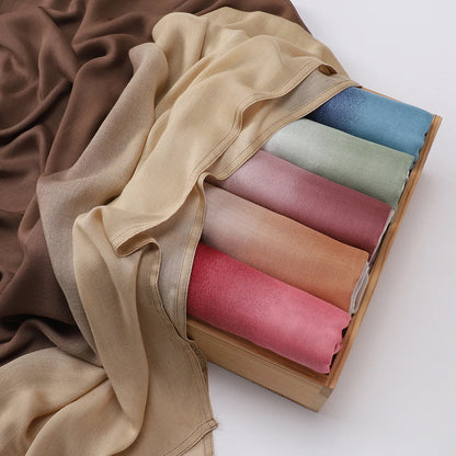 New Gradient Color Hijab Two Color Scarf Tie-Dye Cotton Shawls Muslim Women Wraps Headband Islamic Turban Foulard