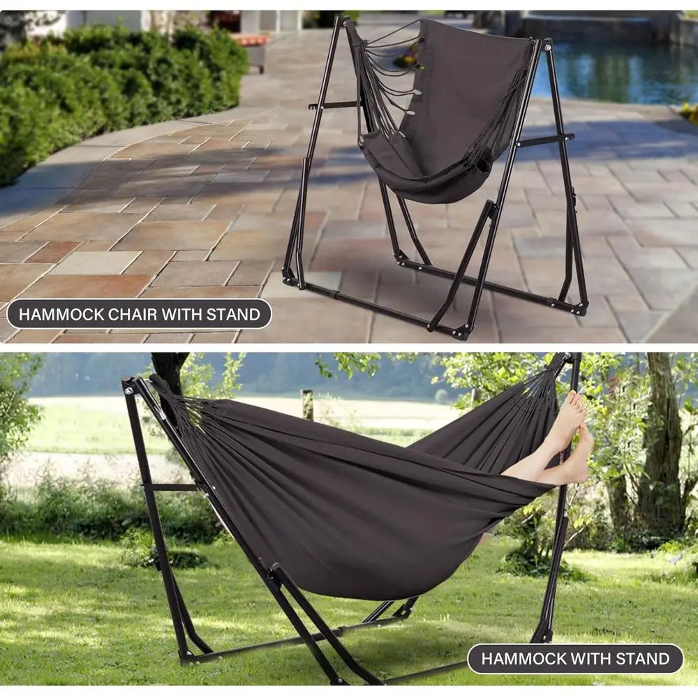 Portable Outdoor Hammock Swing Chair with Heavy Duty Stand, 480 lbs Capacity, Multifunctional, Gray