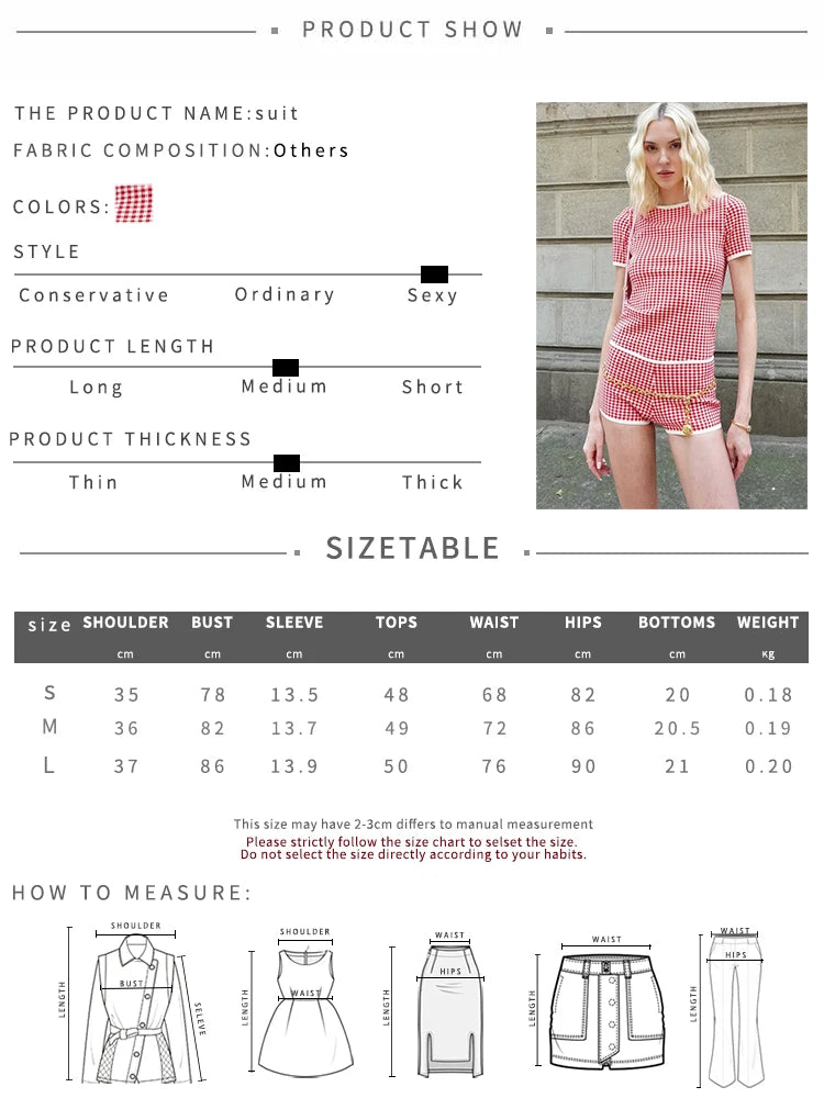 Sisterlinda Summer Fashion 2 Piece Set Woman Plaid Patchwork Trend o-Neck Short Sleeve T-Shirts+Skinny Shorts Street Style Suits