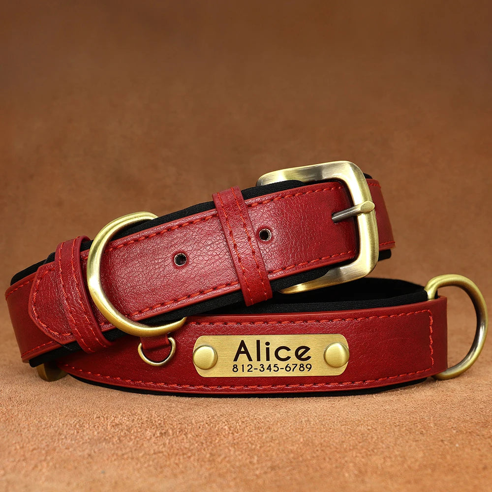 Personalized Dog Collar Leash PU Leather Dogs Collars Pet Rope Engraved Pet ID Name Necklace for Small Large Dogs Soft Padded
