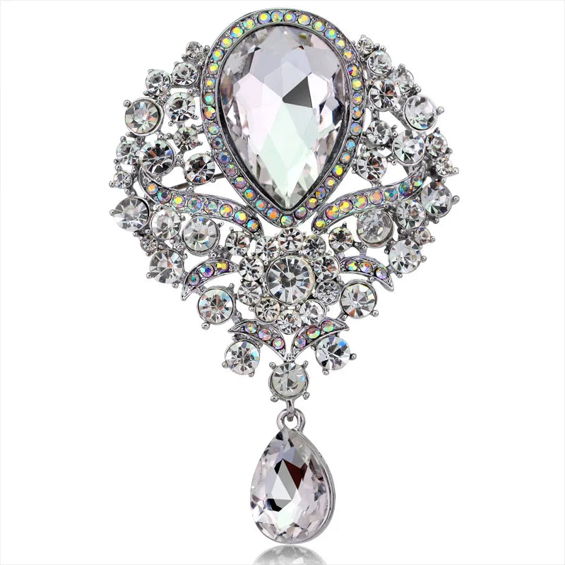Hot Women Men  Brooch Wedding Bridal Bouquet Clear Crystal Rhinestone Teardrop Dangle Brooch Pin
