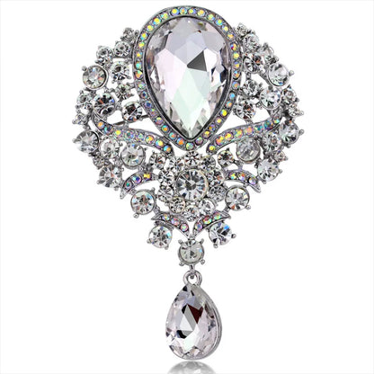 Hot Women Men  Brooch Wedding Bridal Bouquet Clear Crystal Rhinestone Teardrop Dangle Brooch Pin