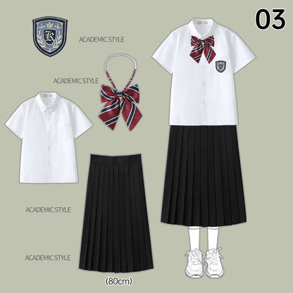 Men Women JK Uniform British Style School Uniforms Preppy Style Pleated Skirt With Bow Tie Tops Pants Chorus Poetry Cosplay