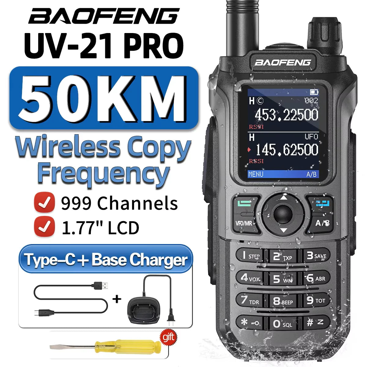 Baofeng UV-21 PRO Walkie Talkie Wireless Copy Frequency 16 KM Long Range TYPE-C V2 Two Way Radio Ham CB Radio UV-5R UV-17